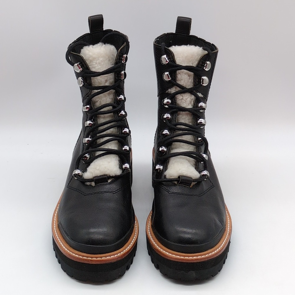 Marc Fisher Boots Womens‎ Mlizzie Black 6 Leather Ankle Shoe Sheep Fur Trim